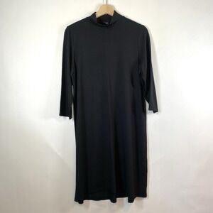 J.JIll Women's Wearever Collection 3/4 Sleeve Dress Black Sz M Petite Minimalist